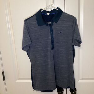EUC ladies Under Armour Drifit Polo‎ large navy blue